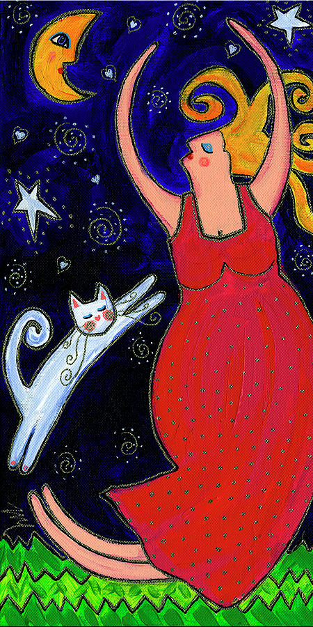 Animal Painting - Big Diva Moonlight Goddess Dancing by Wyanne