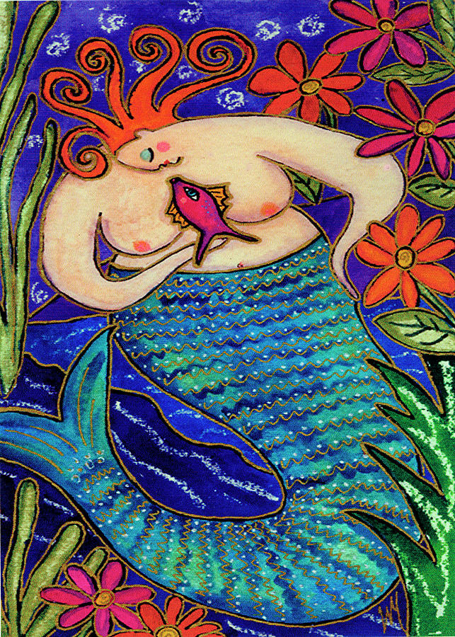 Animal Painting - Big Diva Redhead Mermaid by Wyanne