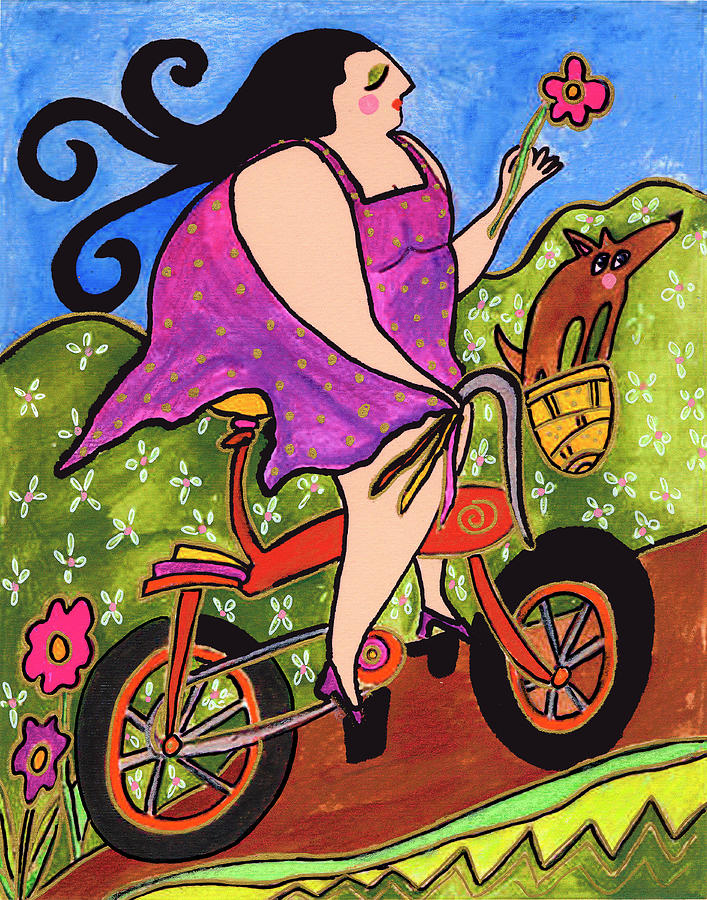 Animal Painting - Big Diva Riding Bicycle by Wyanne