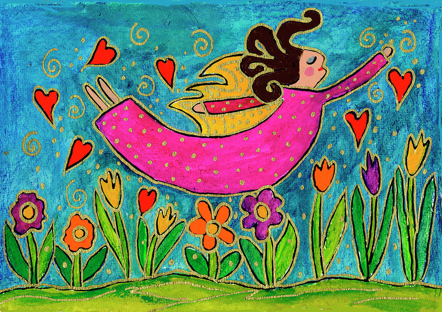 Women Painting - Big Diva Sprinkling Garden With Love by Wyanne