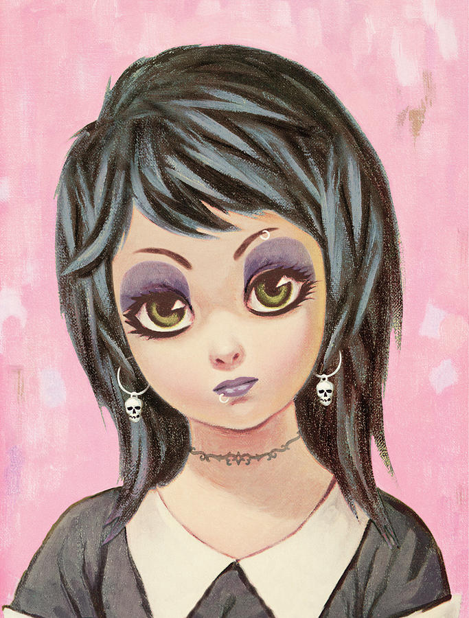 Vintage Drawing - Big-eyed girl goes goth by CSA Images