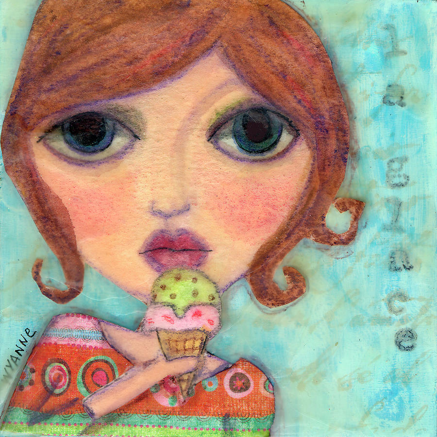 Ice Cream Painting - Big Eyed Girl Ice Cream Cone by Wyanne