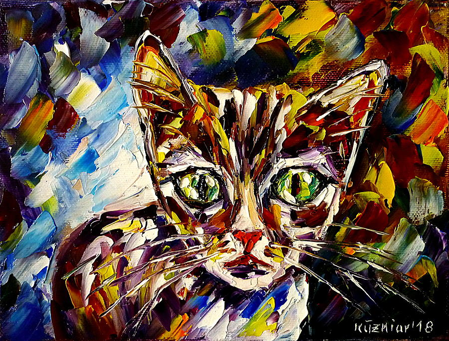 Big-Eyed Kitten Painting by Mirek Kuzniar