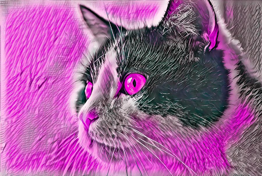 Big Head Tuxedo Cat Pink Eyes Digital Art by Don Northup