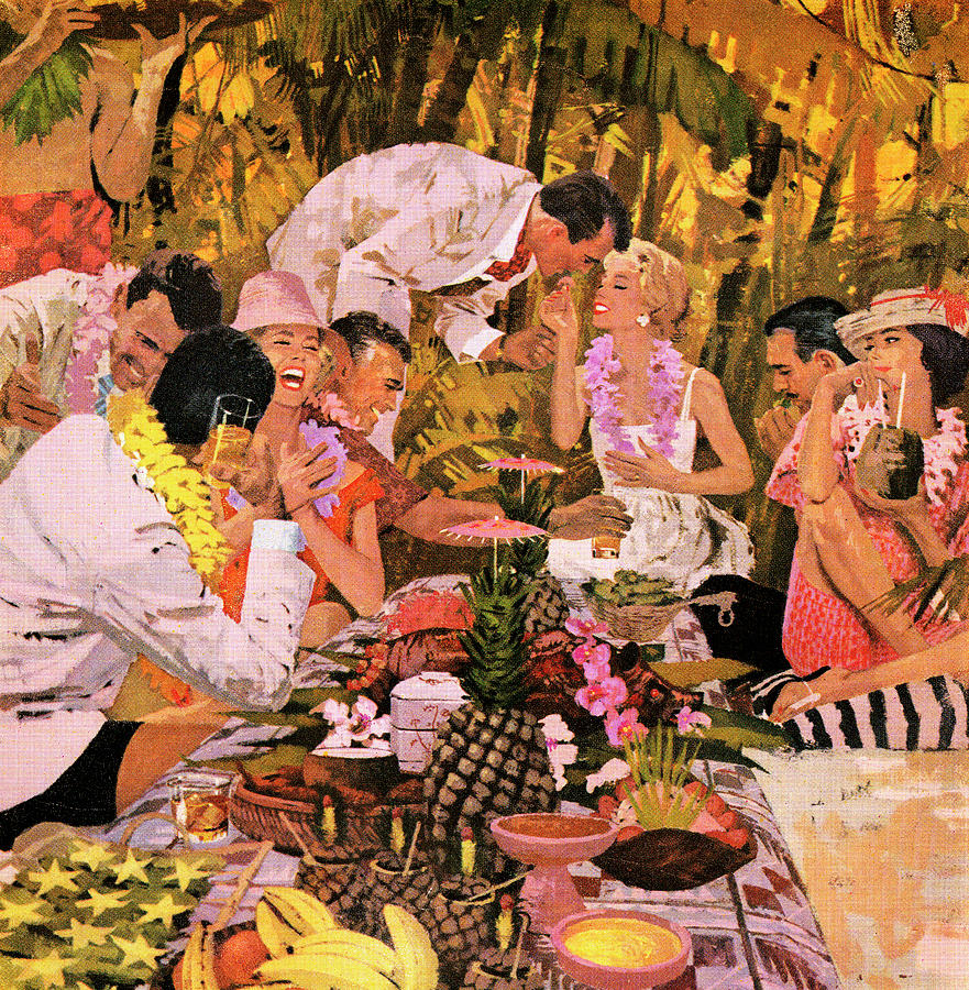 Vintage Drawing - Big Luau Party by CSA Images