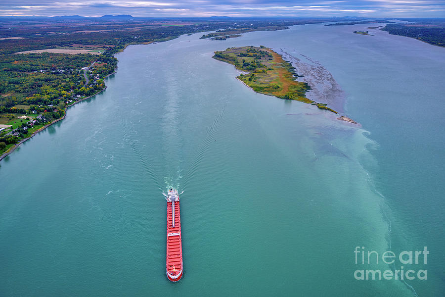Big Red Ship on the Saint-Lawrence River Photograph by Laurent Lucuix
