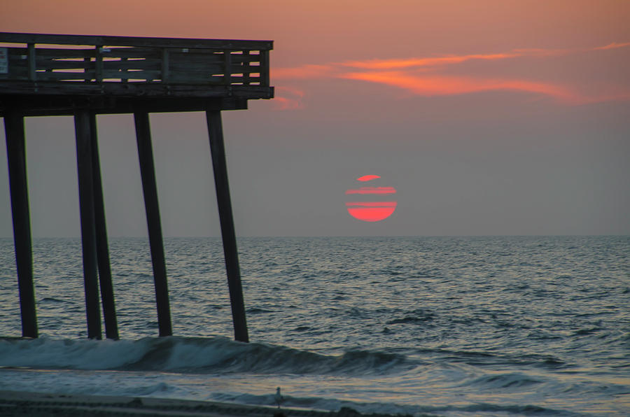 Big Red Sunrise at the 14th Street Pier - Ocean City New Jersey Photograph by Bill Cannon