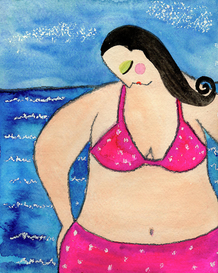 Women Painting - Big Shy Diva At The Beach by Wyanne