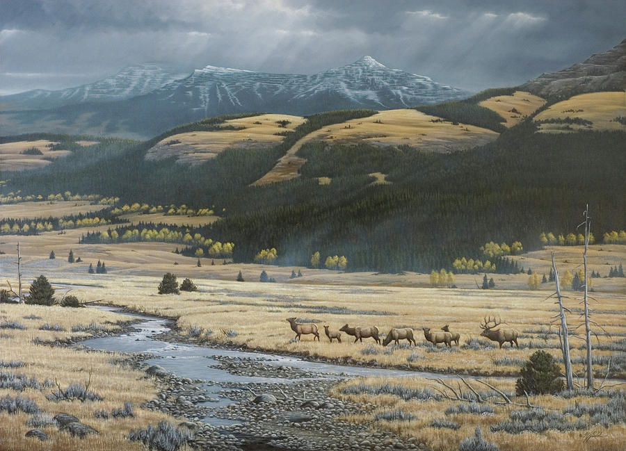 Mountain Painting - Big Valley Elk by Wilhelm Goebel