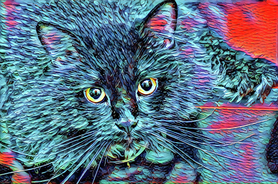 Big Whiskers Blue Cat Digital Art by Don Northup
