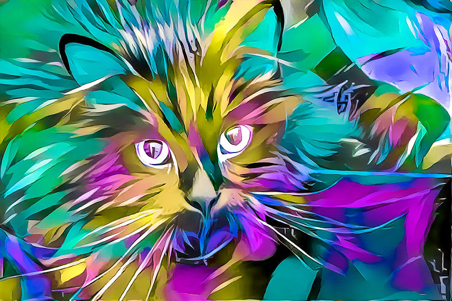 Big Whiskers Cat Golden Digital Art by Don Northup