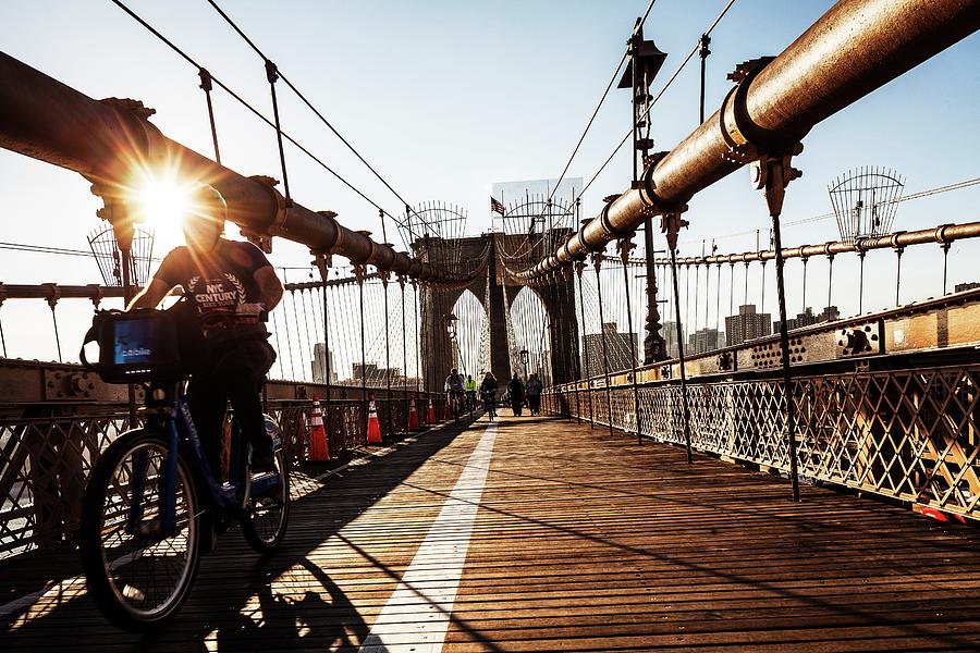 Bike Lane On Brooklyn Bridge, Nyc Digital Art by Antonino Bartuccio