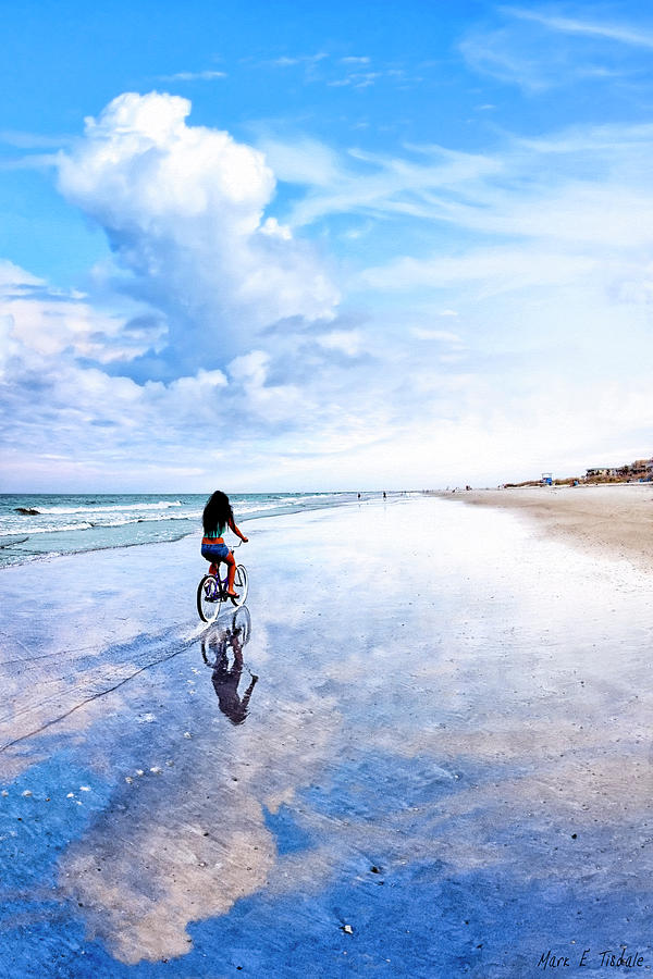 Bicycle Photograph - Bike Ride on the Beach at Tybee Island by Mark E Tisdale