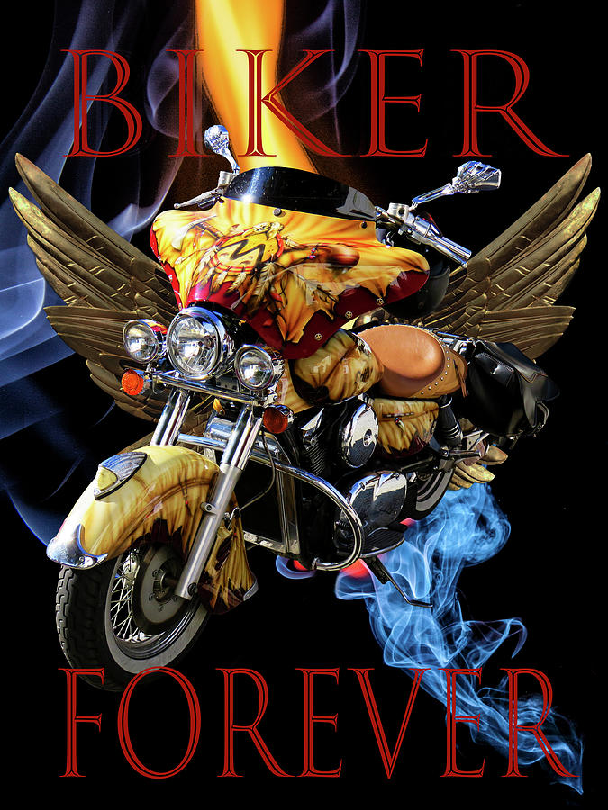 Cool Digital Art - Biker Forever by Debra and Dave Vanderlaan