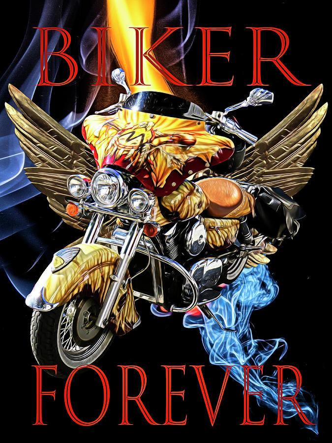 Cool Digital Art - Biker Forever in Chrome by Debra and Dave Vanderlaan