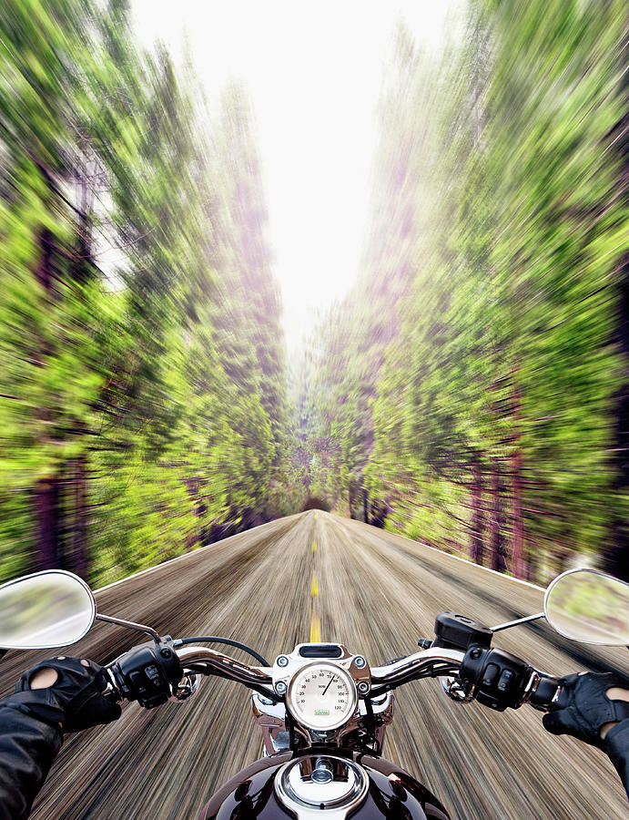Biker Riding Road In Forest Personal Photograph by Caroline Purser