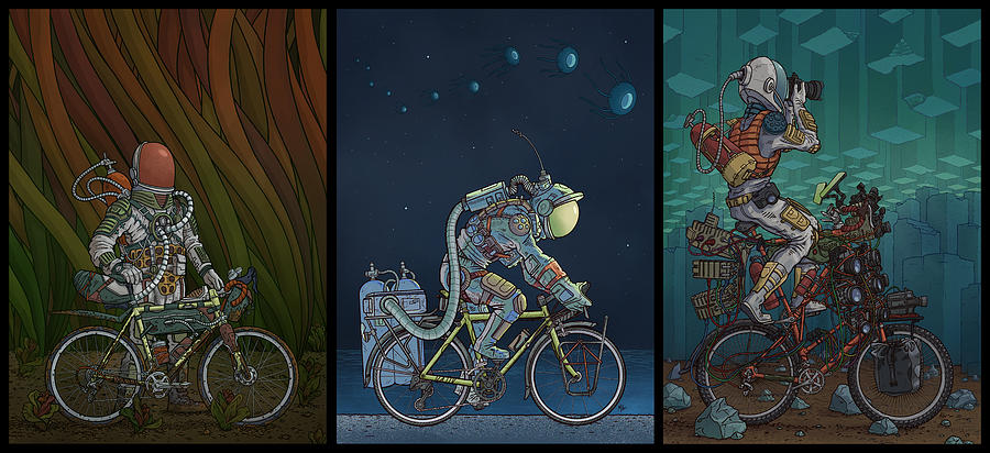 Bikestronaut Triptych Photograph by EvanArt - Evan Miller