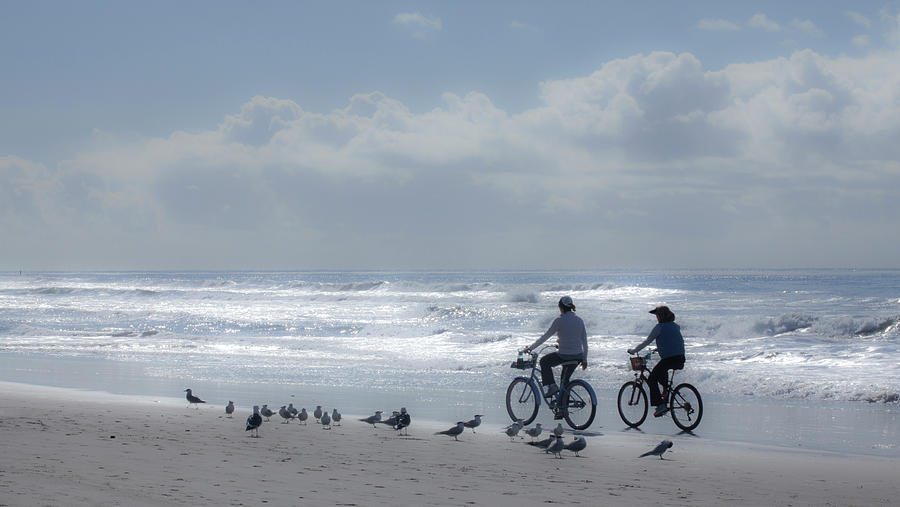 Biking at Moonlight Beach on Christmas Photograph by Catherine Walters