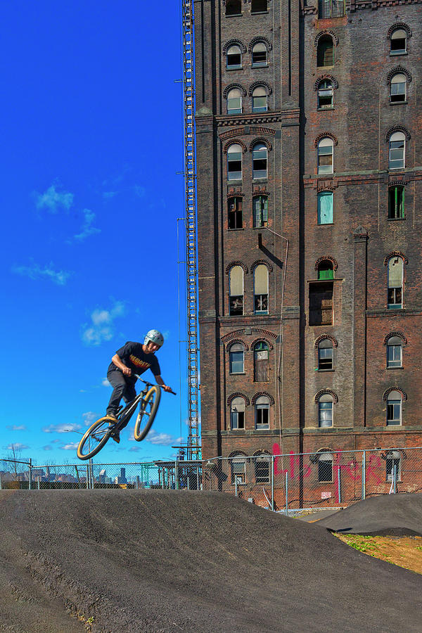 Biking, Domino Park, Brooklyn, Nyc Digital Art by Claudia Uripos