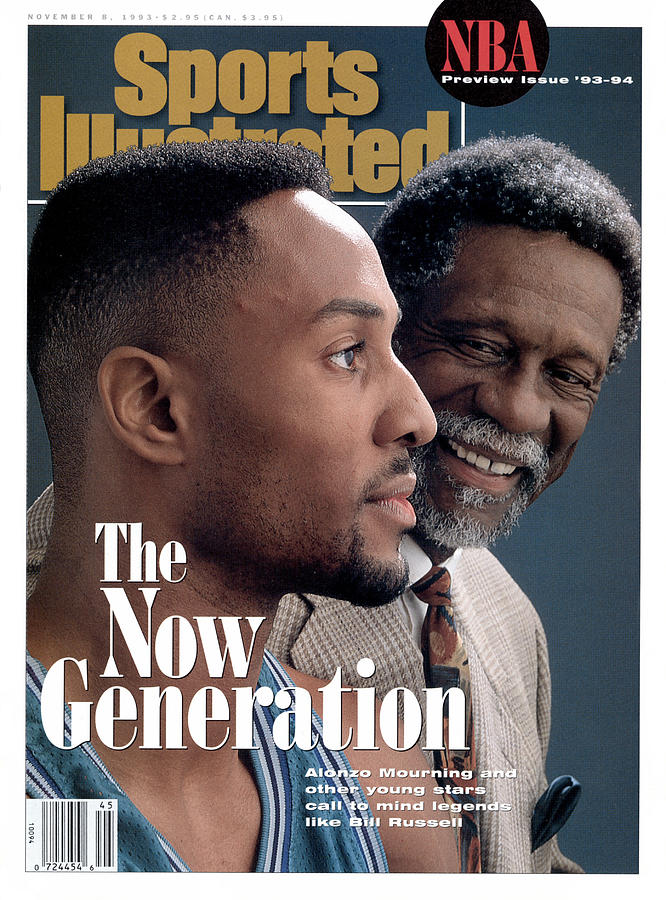 Bill Russell And Charlotte Hornets Alonzo Mourning, 1993 Sports Illustrated Cover Photograph by Sports Illustrated