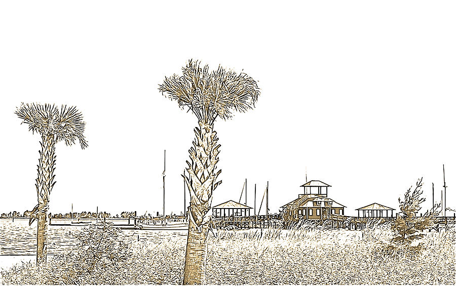 Biloxi Schooner Pier Sepia Toned Sketch Digital Art by Marian Bell ...