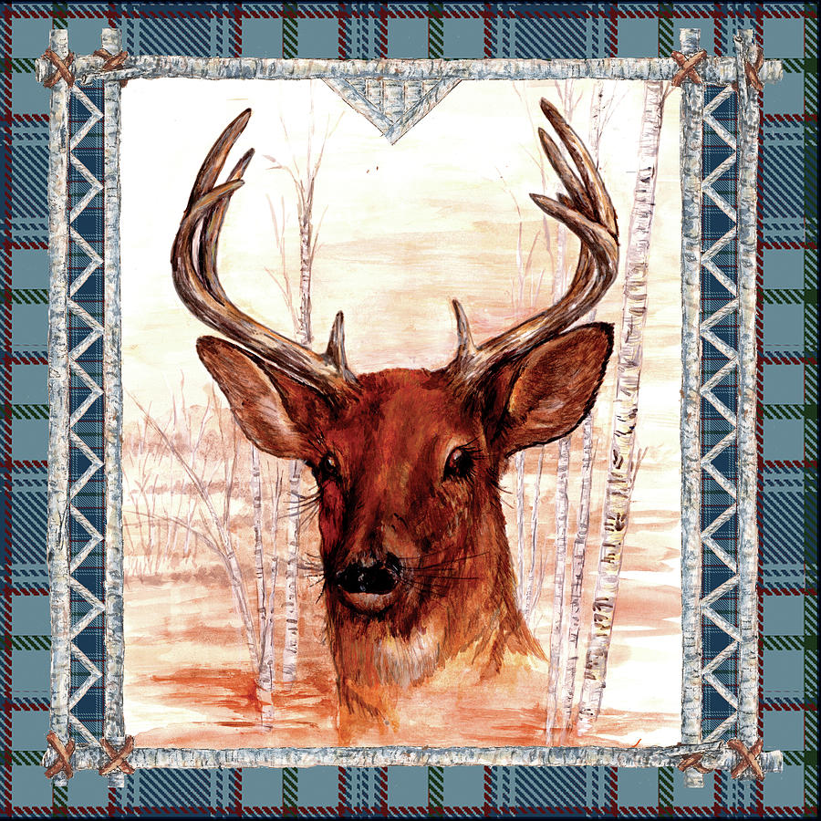 Nature Digital Art - Birch Frame Plaid- Deer by Sher Sester