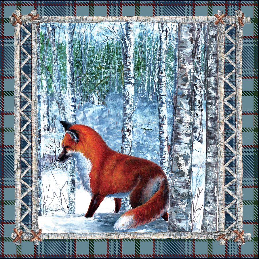 Tree Digital Art - Birch Frame Plaid Fox by Sher Sester