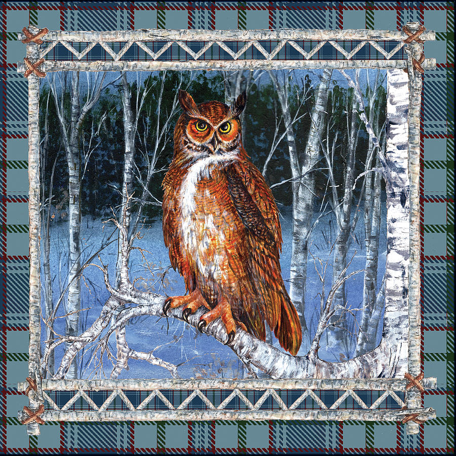 Owl Digital Art - Birch Frame Plaid-owl by Sher Sester