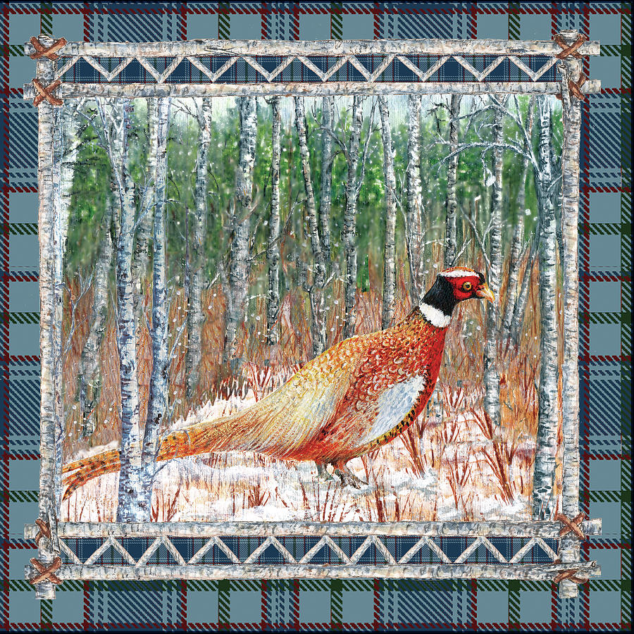 Pheasant Digital Art - Birch Frame Plaid-pheasant by Sher Sester