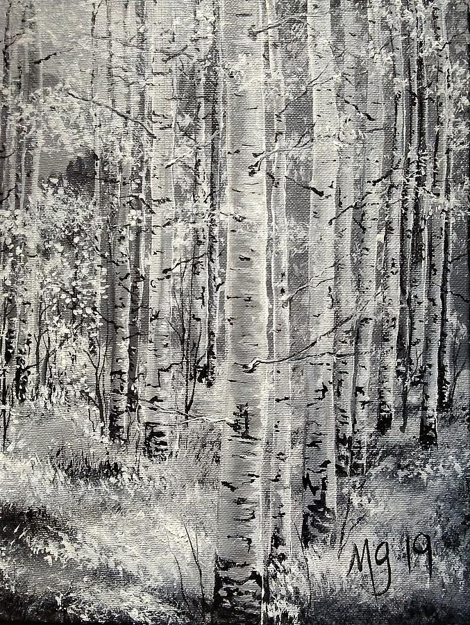 Birch in Black and White Painting by Mindy Gibbs