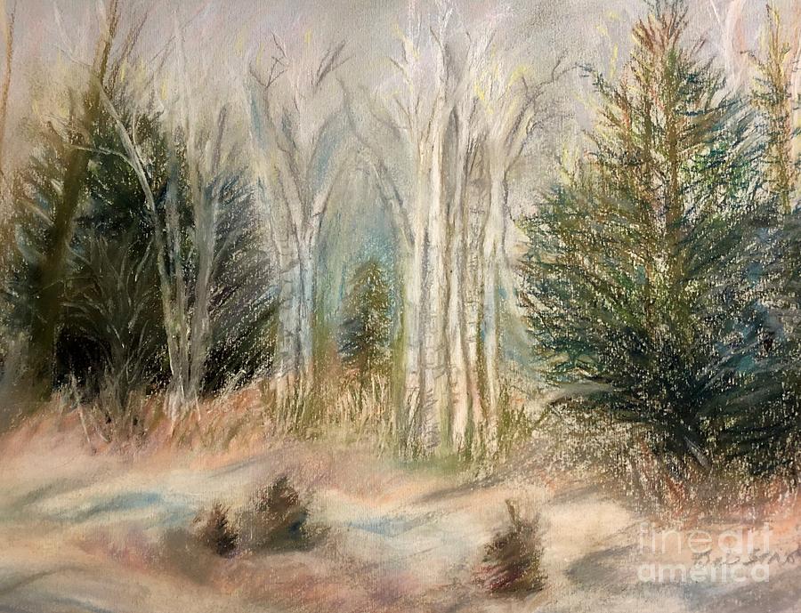 Foggy Birch Painting by Deb Stroh-Larson
