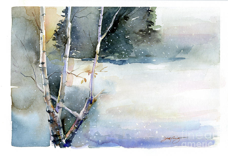 Birch In Winter, 2015 Watercolor Painting by John Keeling