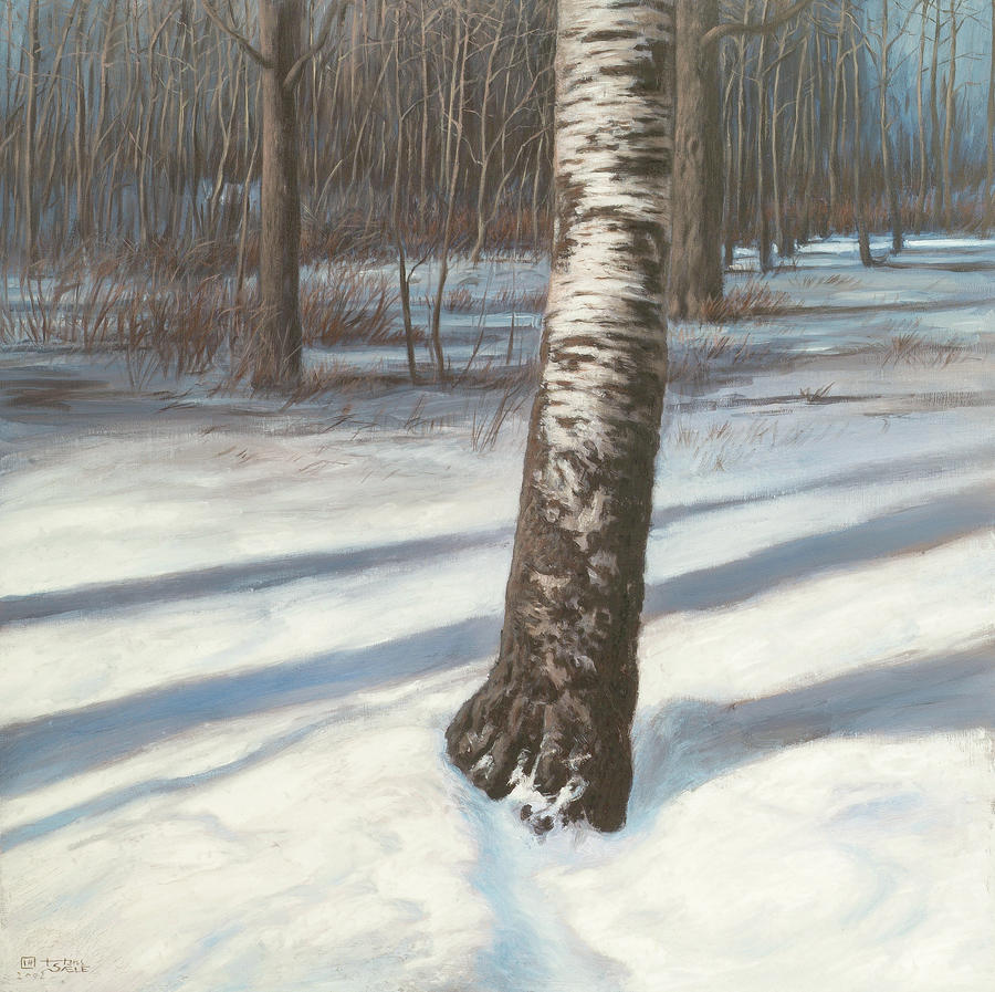Birch in Winter Painting by Hans Egil Saele