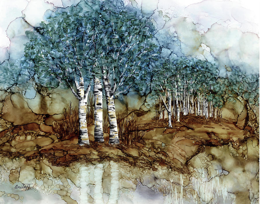 Nature Painting - Birch reflection by Anita Tykwinski