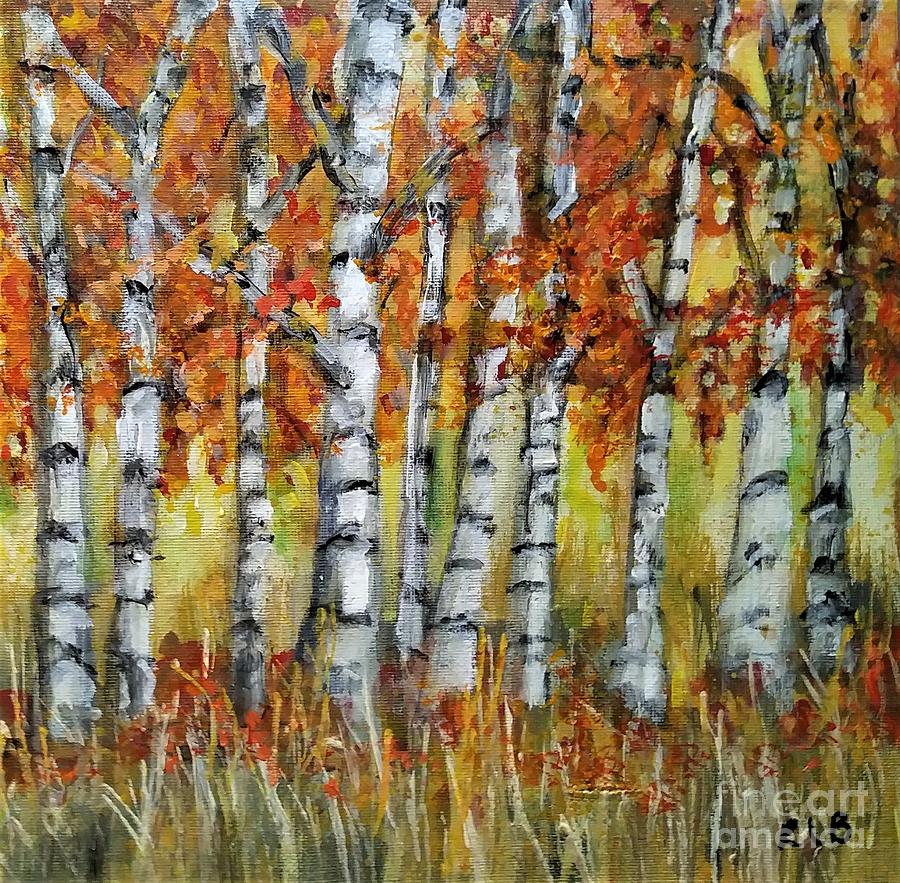Birch trees in a Line Painting by Rita Brown