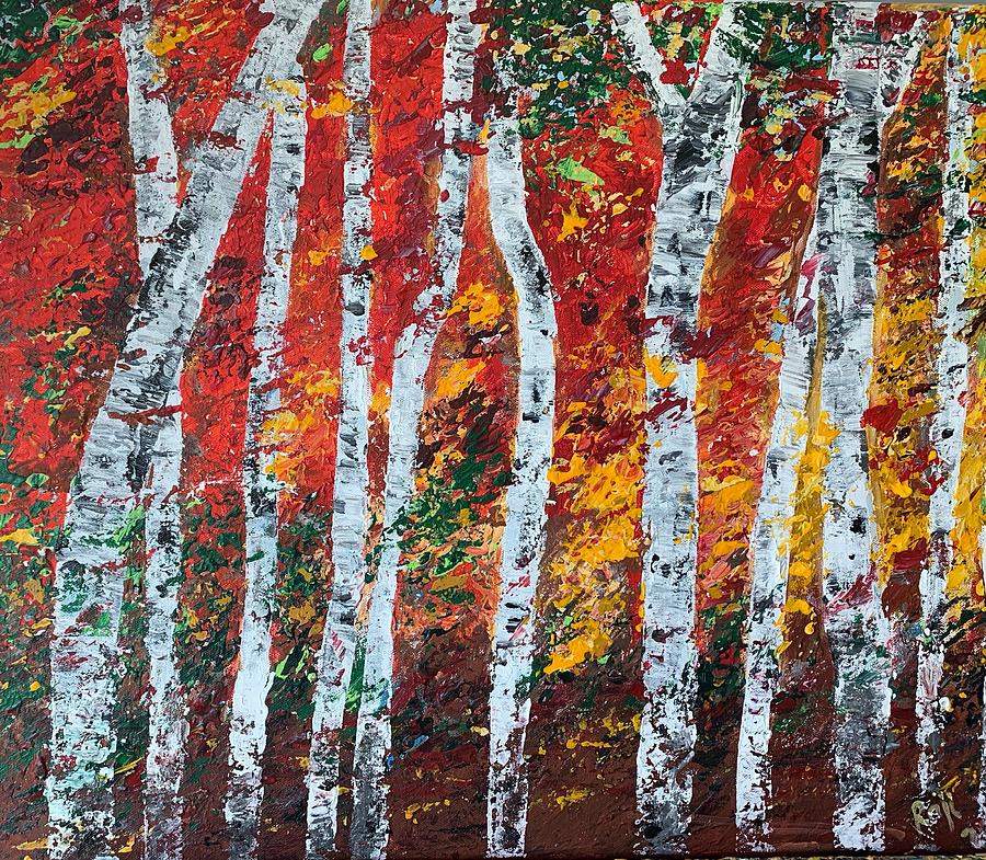 Birch Trees Late Summer Painting by Raji Musinipally