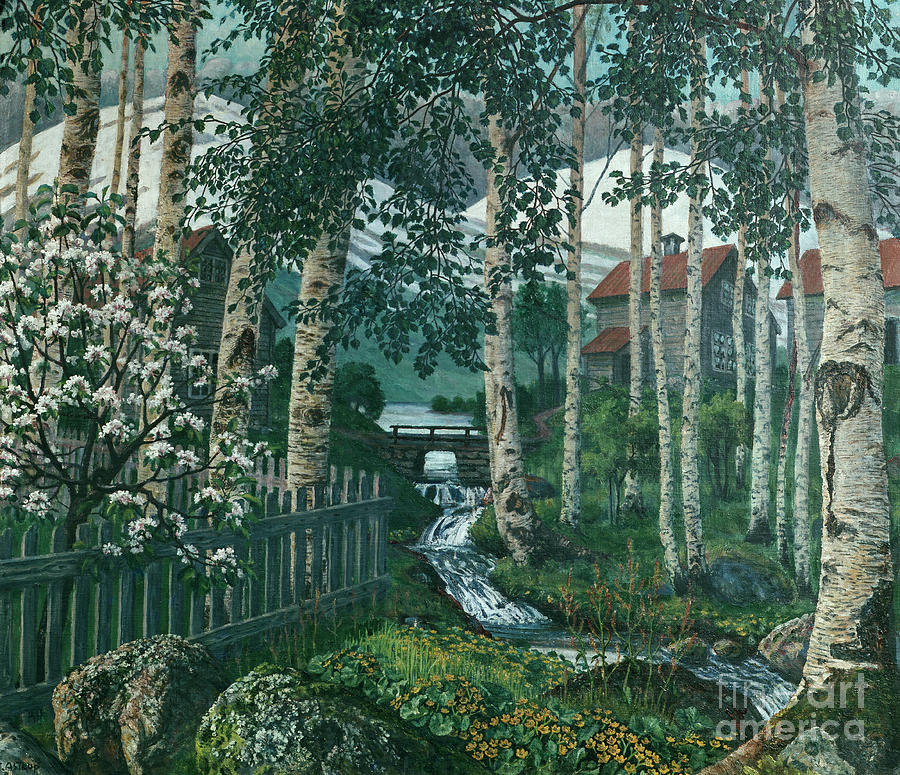 Birch trees  Painting by O Vaering by Nikolai Astrup