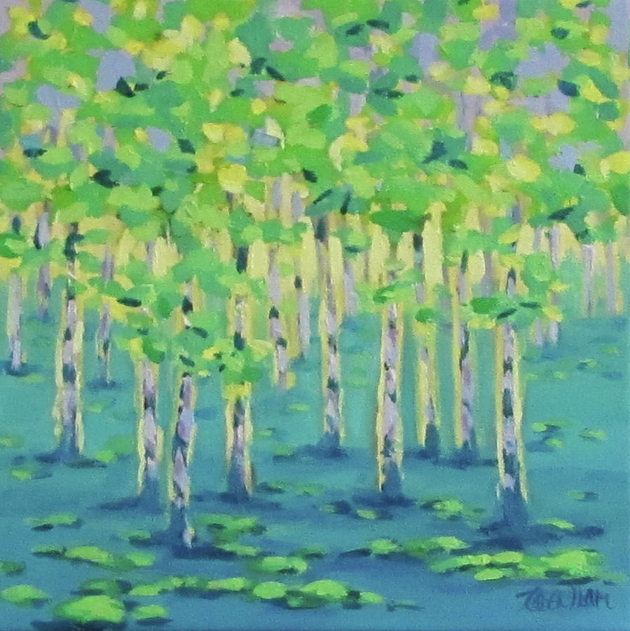 Birches - A colorful tree painting Painting by Karen Ilari