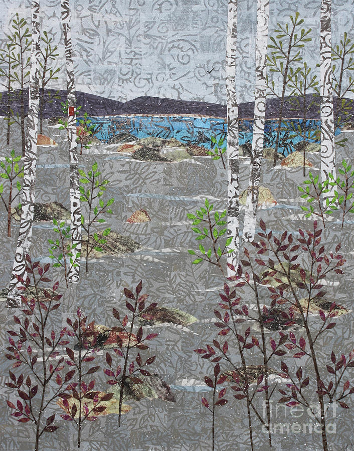 Art Collage Mixed Media - Birches and Snowfall by Janyce Boynton