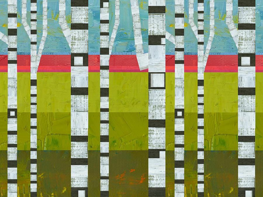 Birches with Pink and Green Digital Art by Michelle Calkins