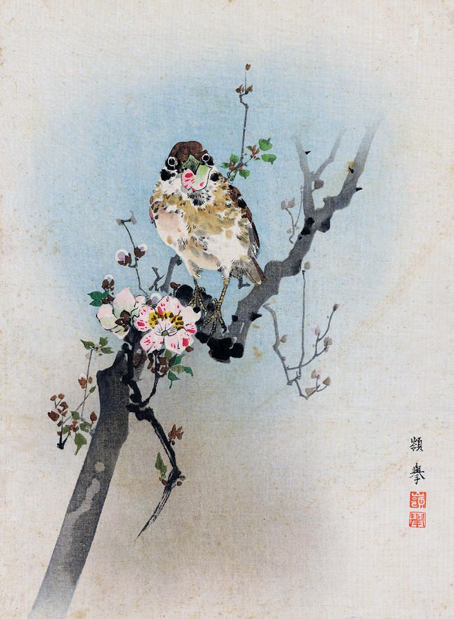 Bird and Petal Painting by Rioko