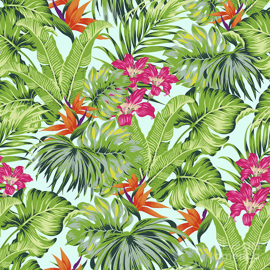 Bird of Paradise Greenery Aloha Hawaiiana Rainforest Tropical Digital Art by Sharon Mau