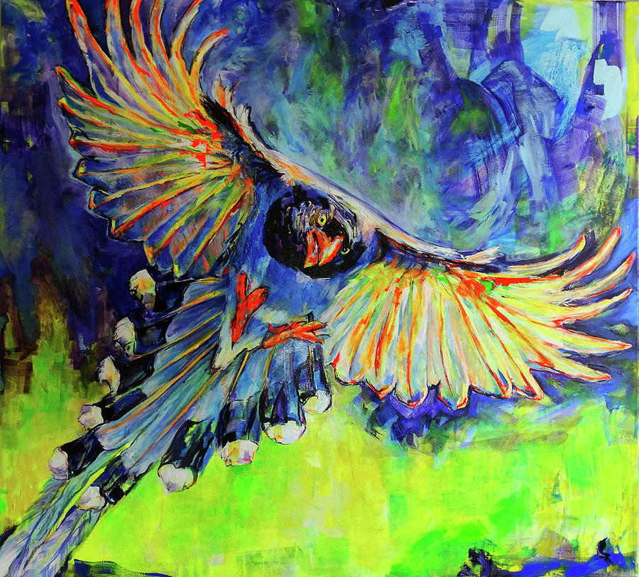 Bird of Paradise in flight Painting by Koro Arandia