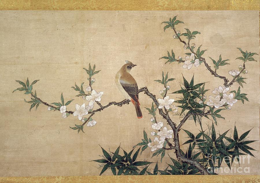 Bird On Peach Blossom, C.1550-60 Painting by Kano Yukinobu