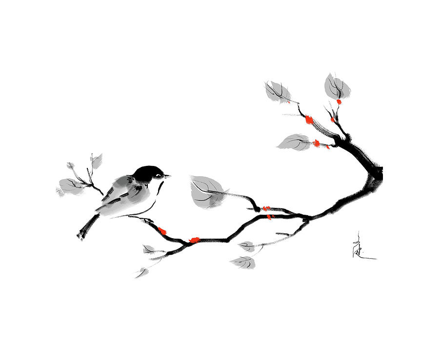 Bird On Tree Japanese Zen Painting Ken 