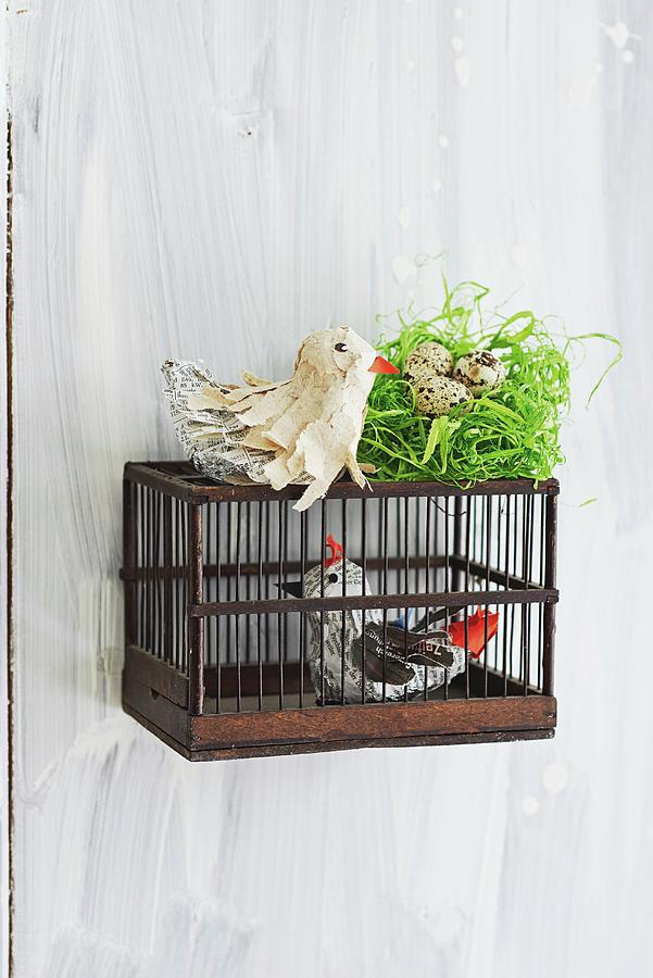 Spring Photograph - Bird Ornaments Hand-crafted From Tin Foil And Paper Strips As Spring Decoration by Patsy&christian