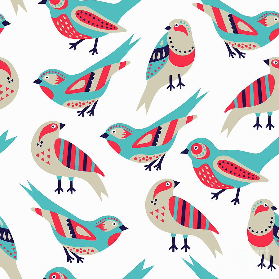 Beauty Digital Art - Bird Seamless Pattern by Texturis Beauty Digital Art - Bird Seamless Pattern by Texturis