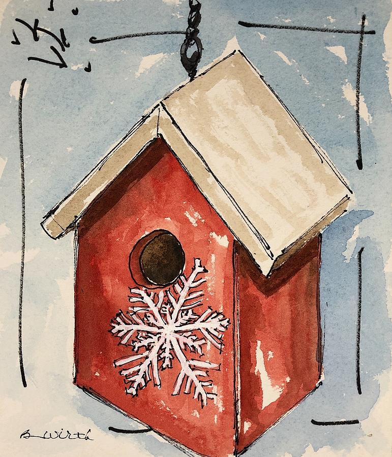 Birdhouse of Red Painting by Barbara Wirth