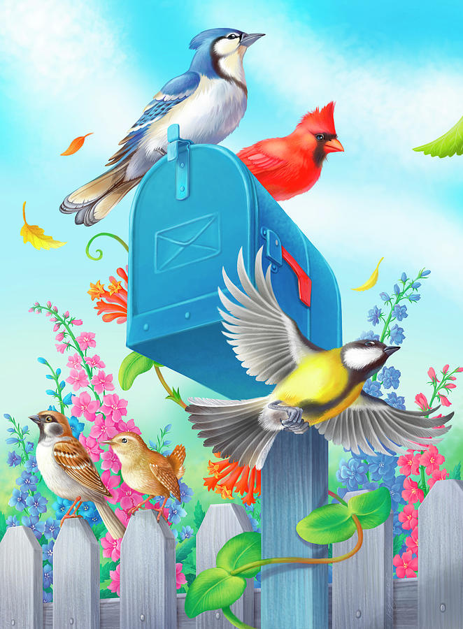 Bird Digital Art - Birds And Mailbox by Olga Kovaleva