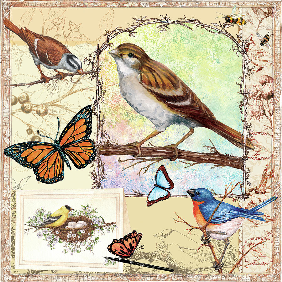 Bird Mixed Media - Birds, Butterflys, Bees-pastels by Sher Sester